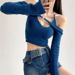 SHEIN | Blue Tank Top With Long Sleeve Pullover Size Small